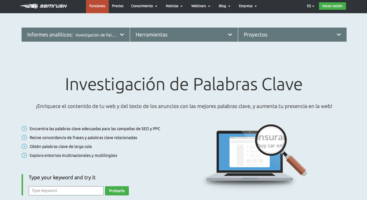 elegir las mejores keywords: Semrush