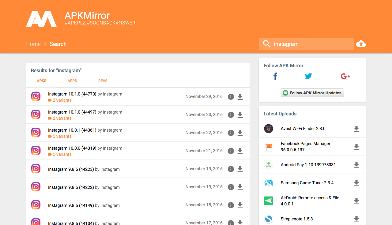 canales de descarga de apps: APK Mirror