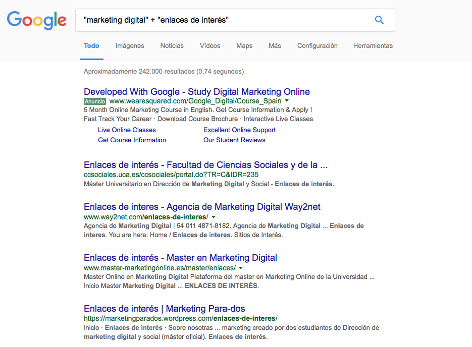 página resultados de Google