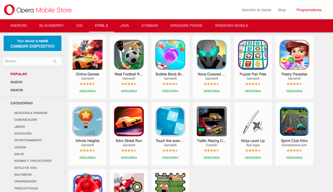 canales de descarga de apps: Opera Mobile Store