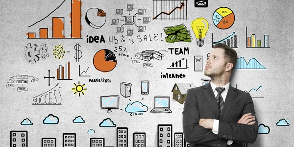 businessman leaning against a concrete wall with color city concept