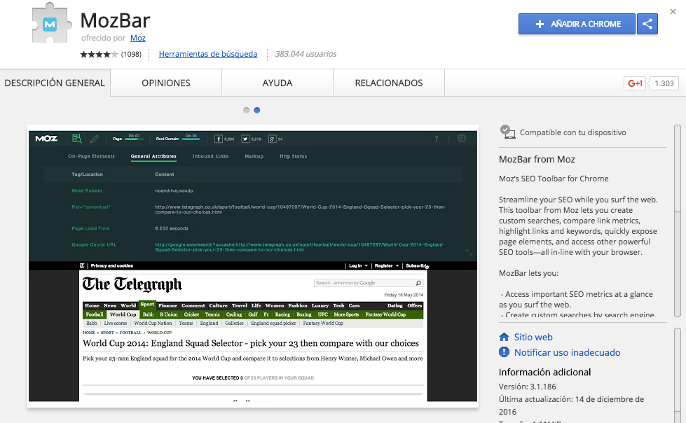 extensiones de Chrome para marketing digital: Moz