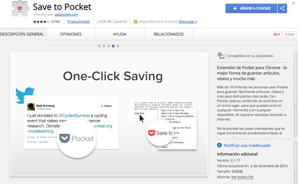 extensiones de Chrome para marketing digital Pocket