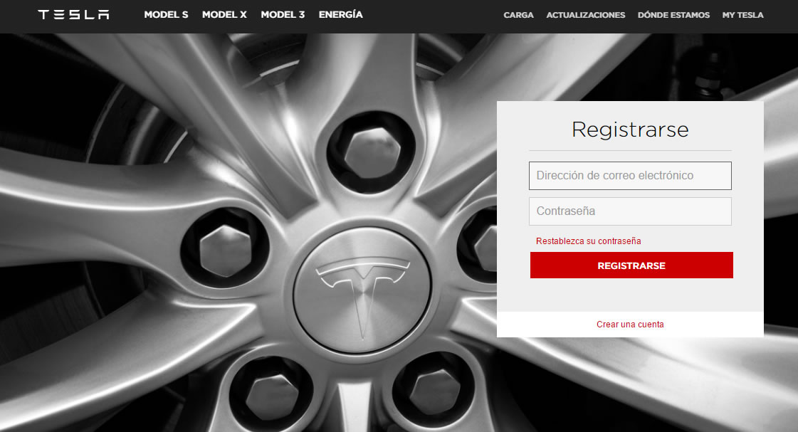 Tesla, landing de registro
