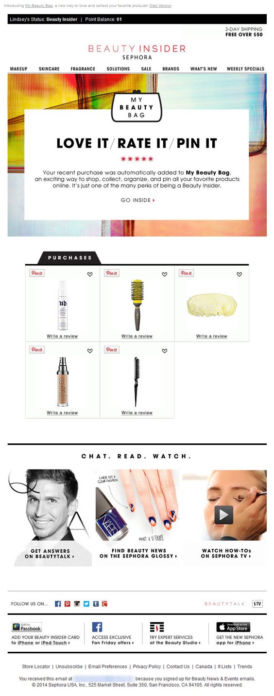 email marketing para retener clientes: Sephora