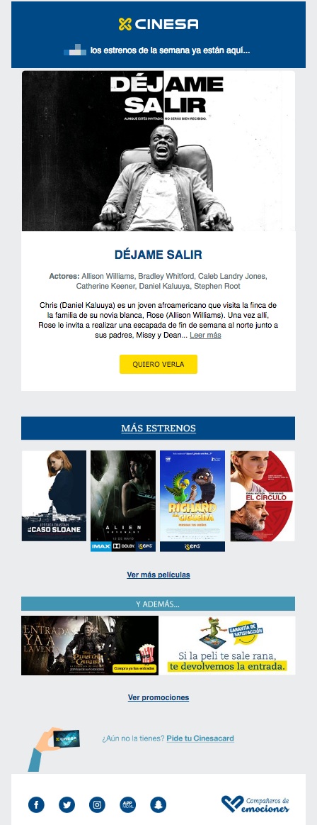 newsletters para incrementar las conversiones: Cinesa