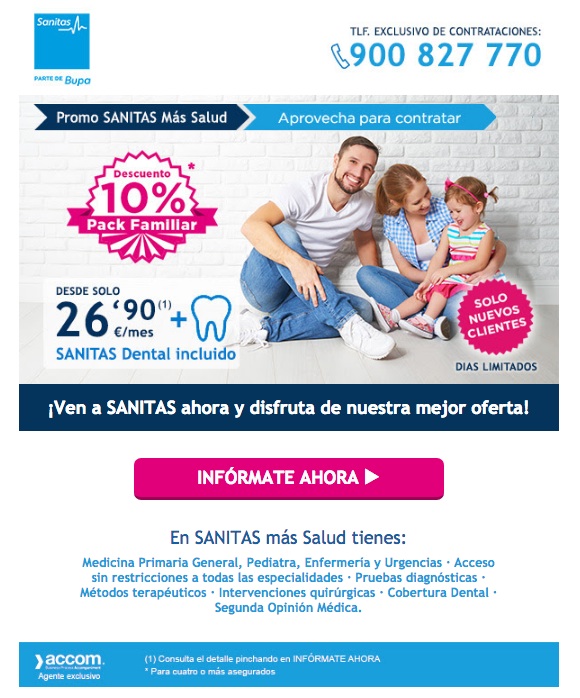 newsletters para incrementar las conversiones: Sanitas