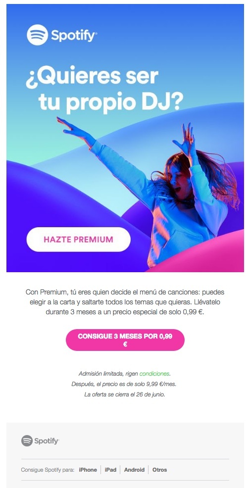 newsletters para incrementar las conversiones: Spotify