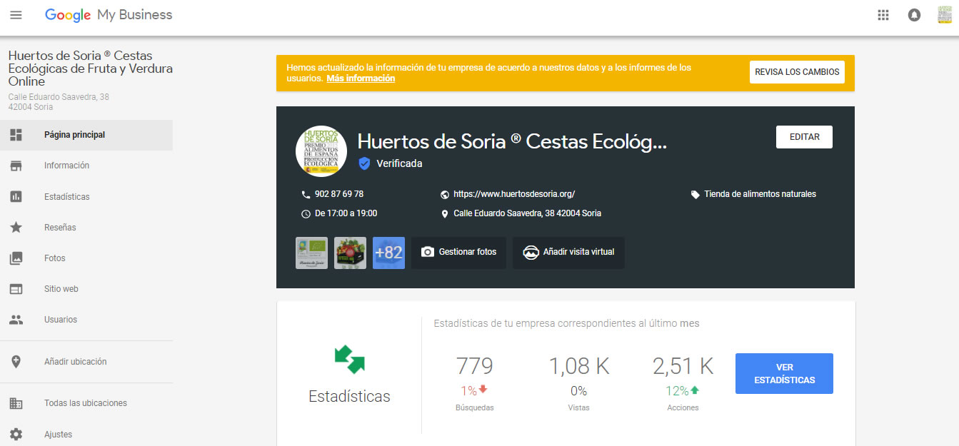 Google My Business de Huertos de Soria