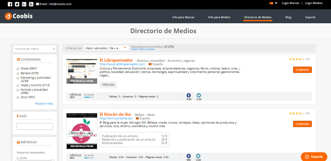 conseguir publicidad con el directorio de medios de Coobis