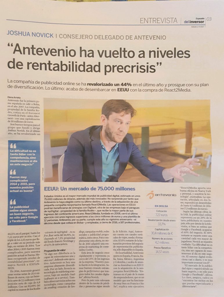 Antevenio y Joshua Novick en el Diario Expansion