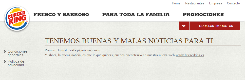 ejemplos de páginas 404: BurgerKing