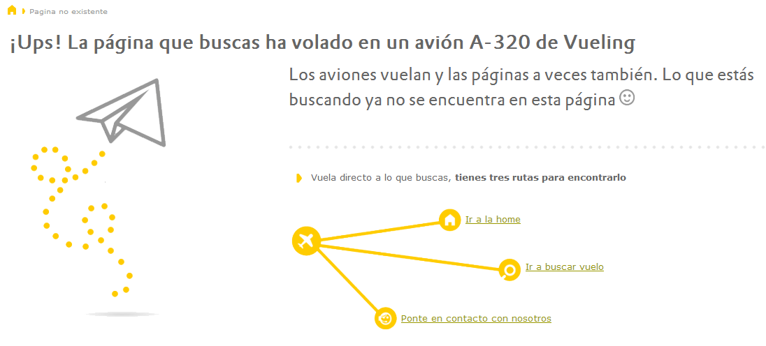 ejemplos de páginas 404: Vueling