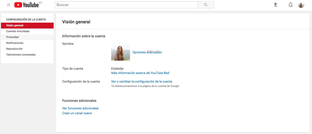 crear un canal de Youtube