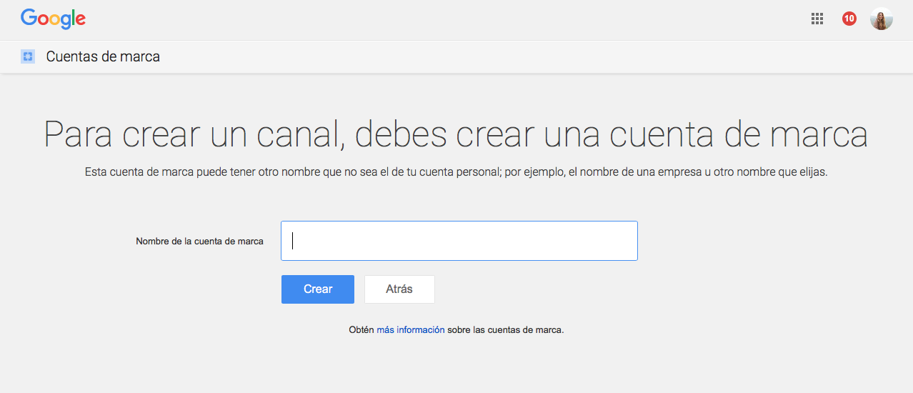 crear un canal de Youtube