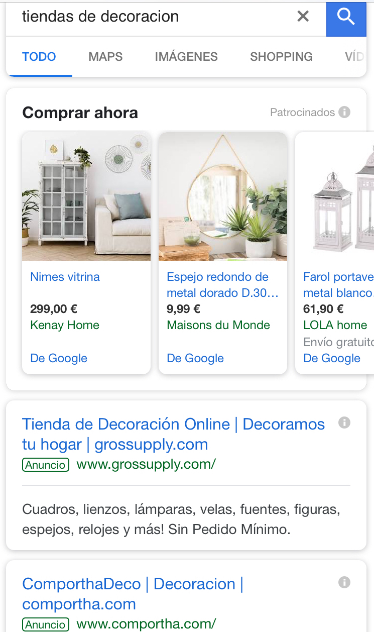 tiendas de decoración ejemplo mobile