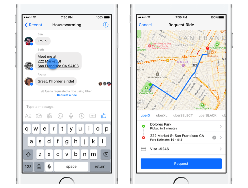 chatbot en Facebook Messenger uber