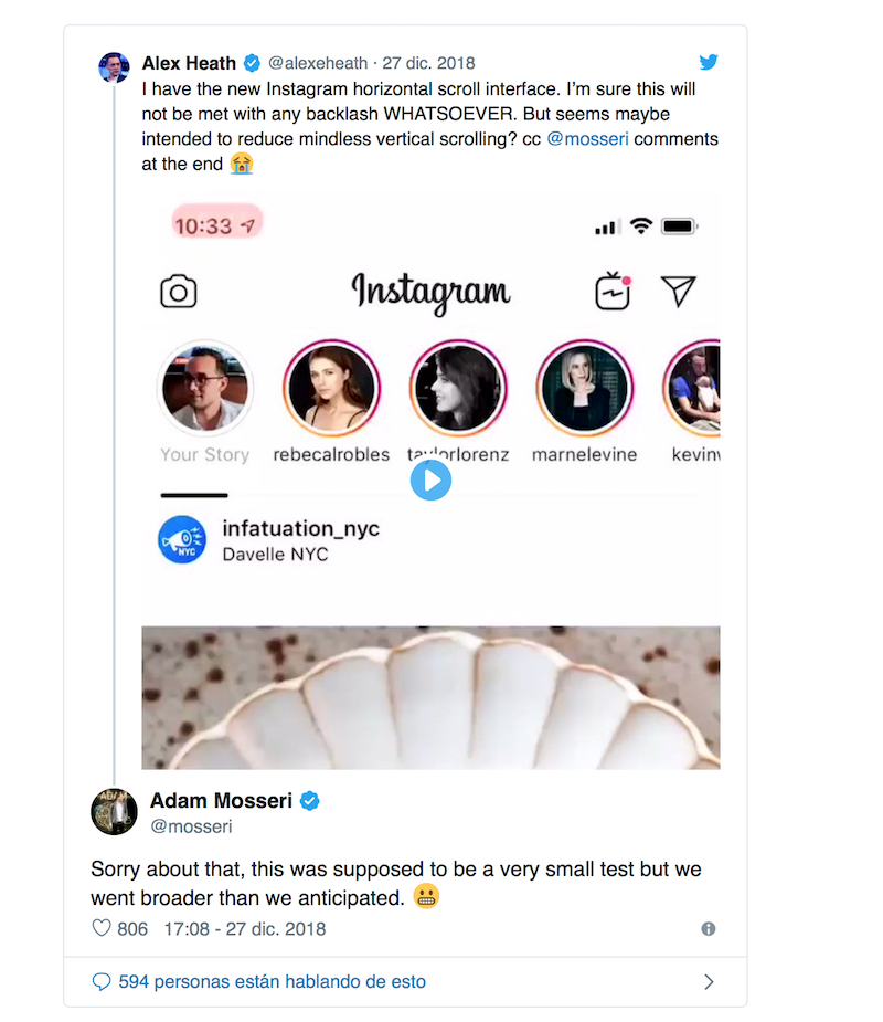 feed horizontal de Instagram