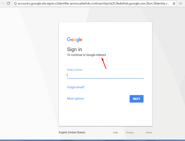 Phishing en Google Ads error