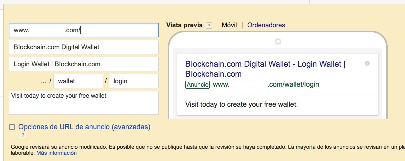 Phishing en Google Ads objetivo