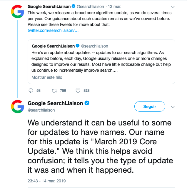 nombre nueva actualización de Google