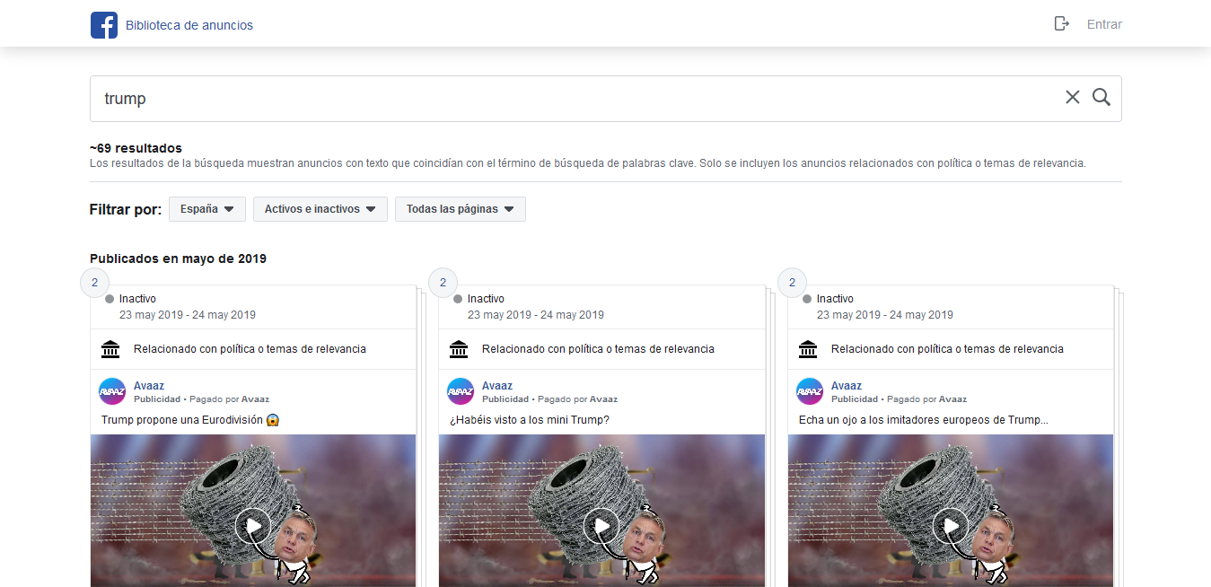 Biblioteca de anuncios de Facebook