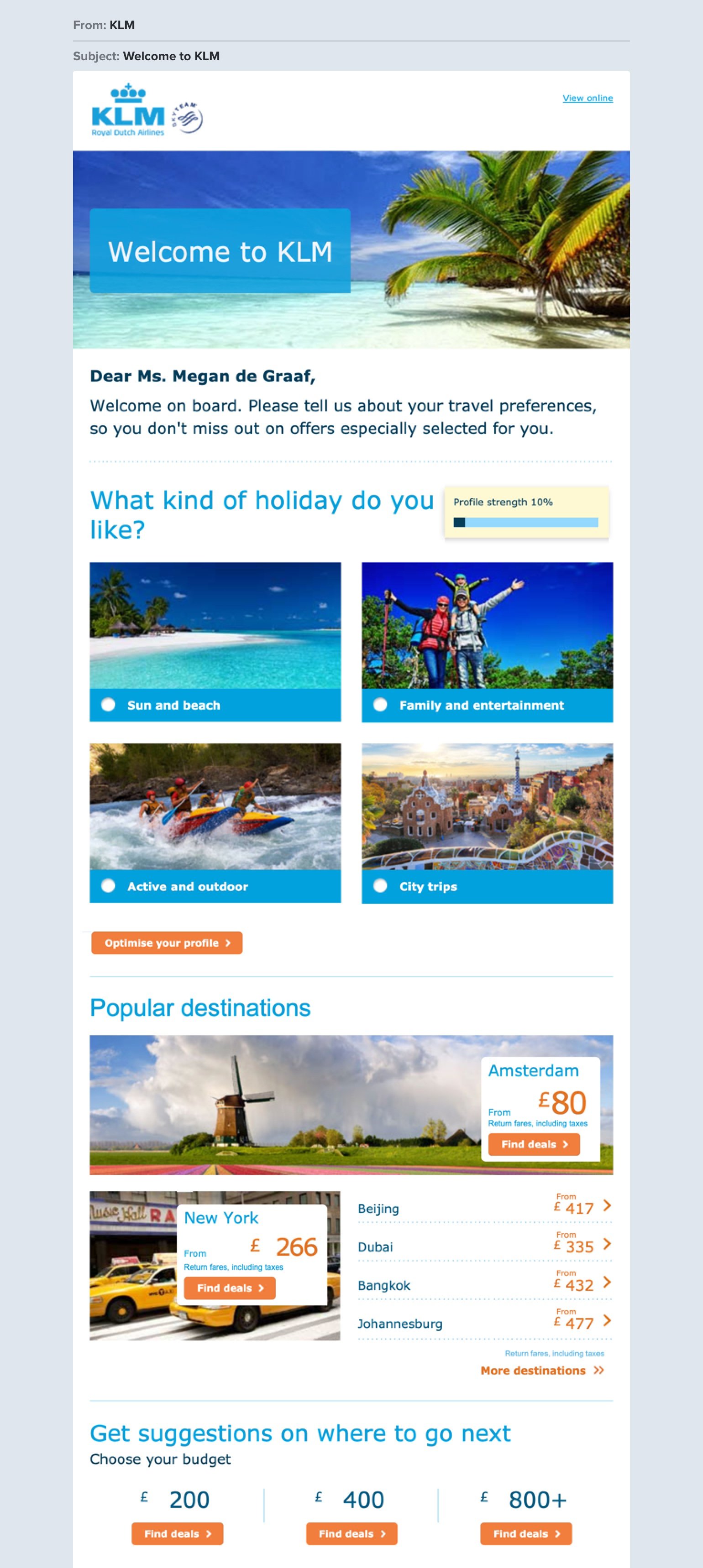 diseñar los mejores emails para verano KLM