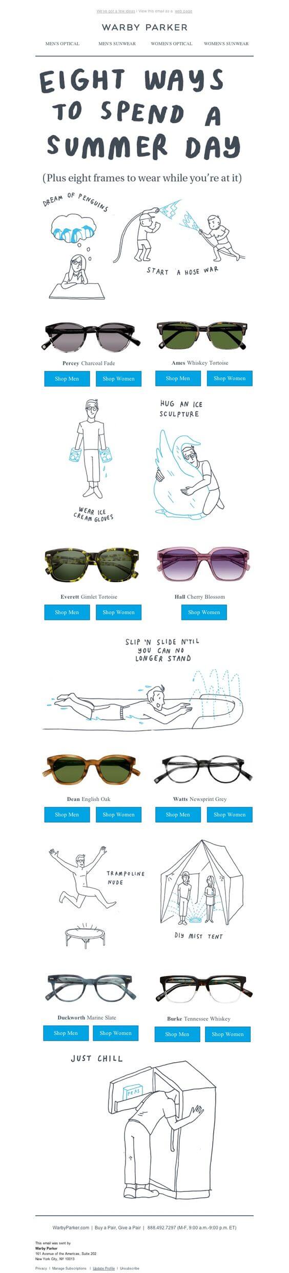 diseñar los mejores emails para verano warby