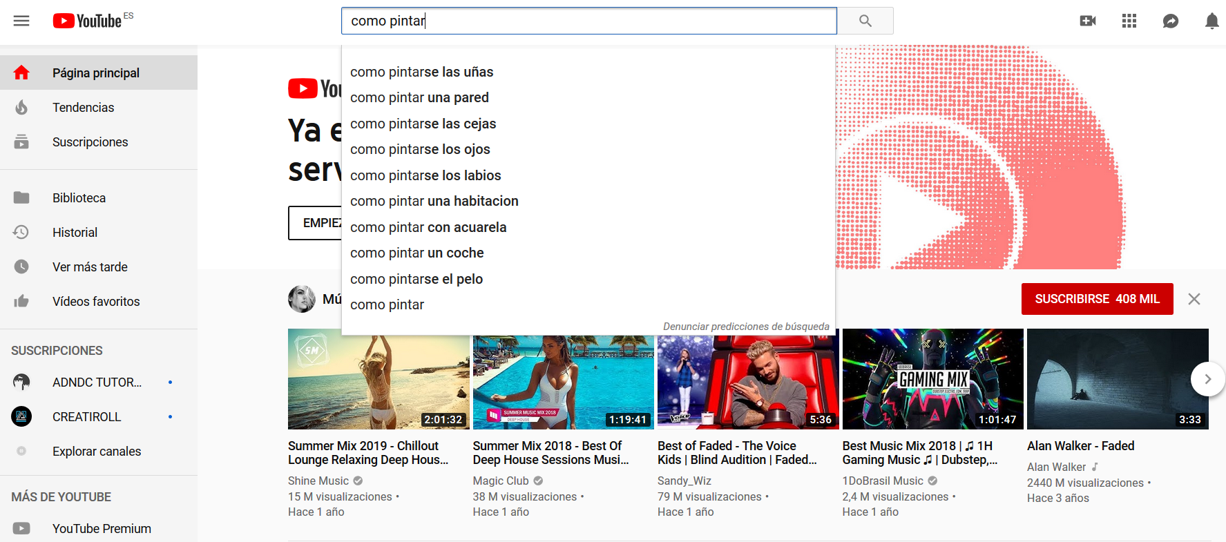 Sugerencias de Youtube