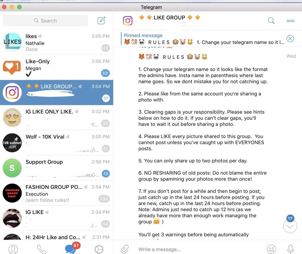 Telegram para apoyar a Instagram