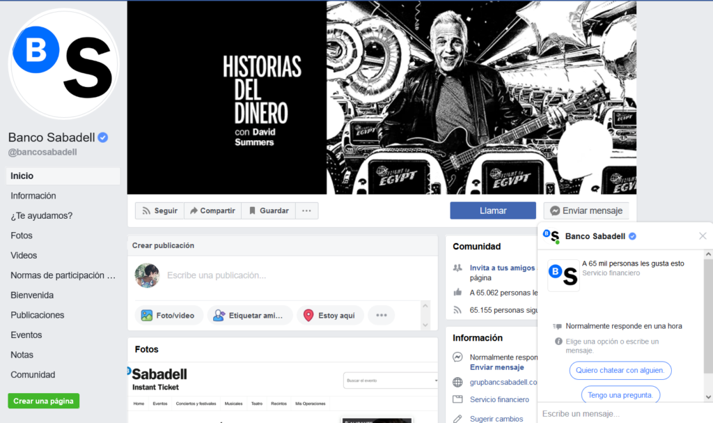 Messenger de Facebook Banco Sabadell