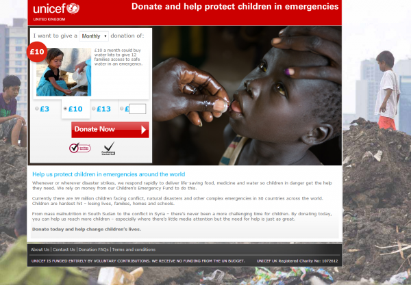Landing page Unicef