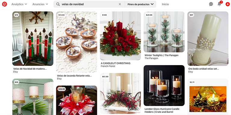 pines de producto velas navidad