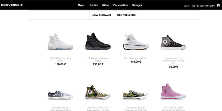 Imágenes de producto de la web Converse