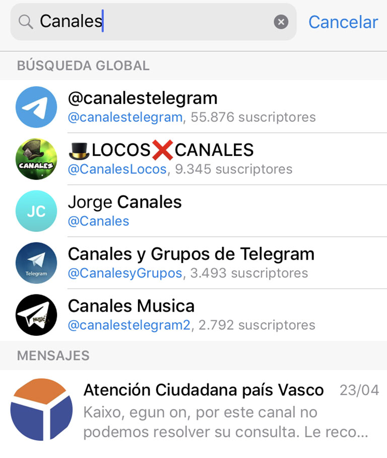 Canales de Telegram