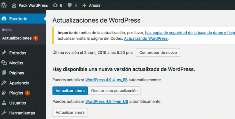 Actualiza siempre las versiones de WordPress