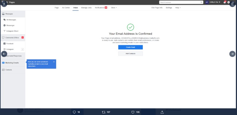 Confirmacion de cuenta facebook para email marketing