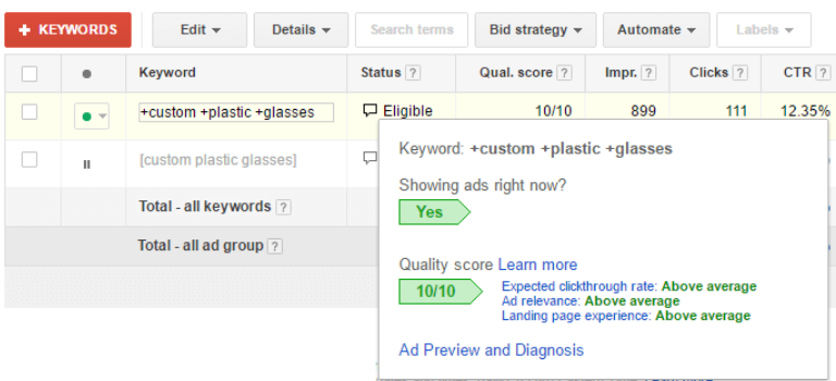 Ver el nivel de calidad