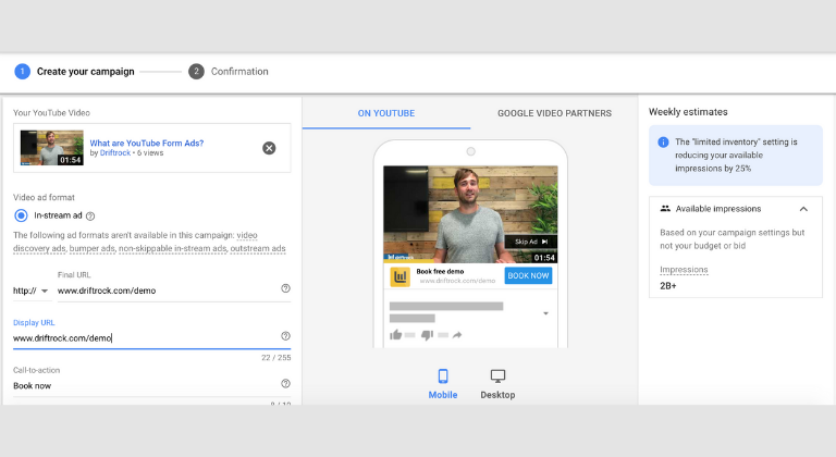 Diseña tu anuncio en Google Lead Ads en Youtube