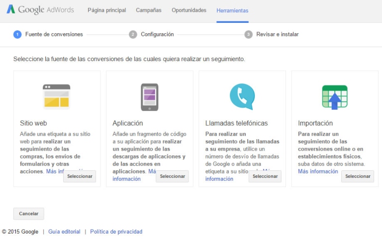 Crear acción de conversión