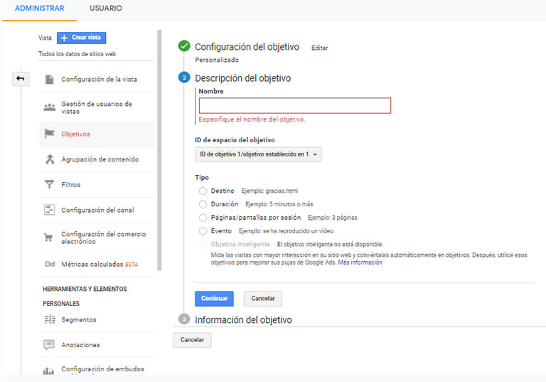 Cómo configurar objetivos en Google Analytics