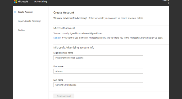 Crea tu cuenta en Microsoft Advertising