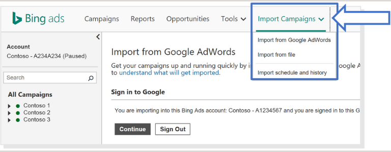 importar campaña de Google