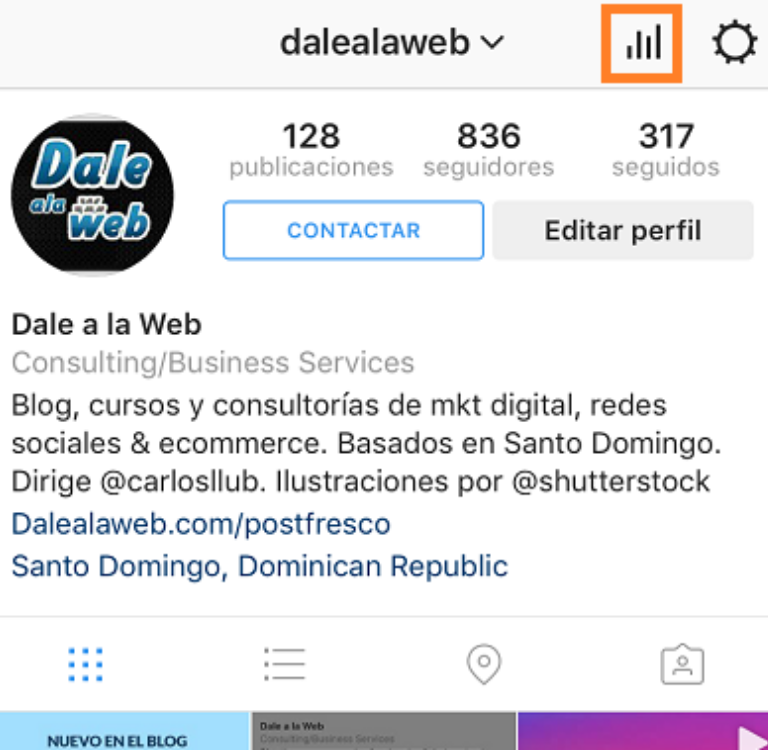 Perfil de empresa en Instagram