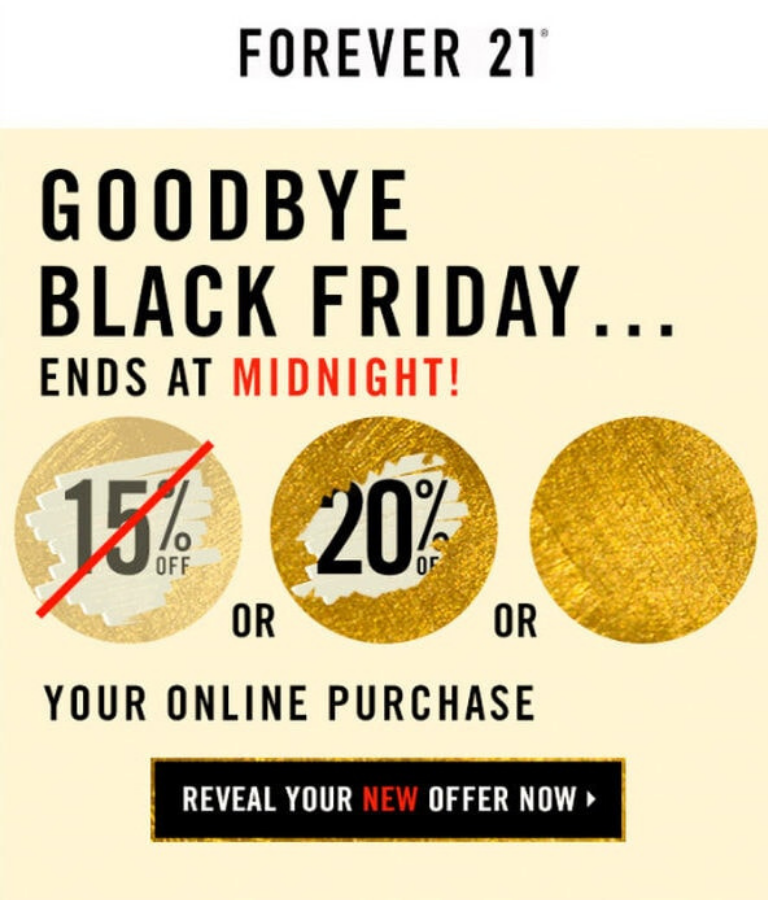 Ejemplos campañas Black Friday: Forever 21