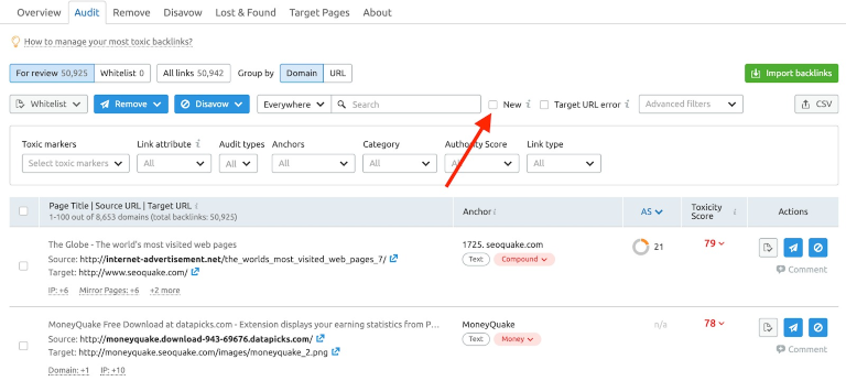 Filtrar los enlaces: backlinks terminales