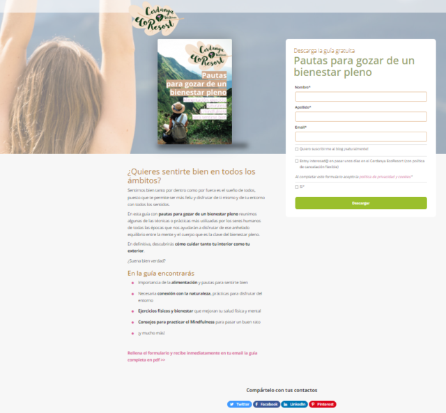 Ejemplo de lead magnet de Cerdanya EcoResort