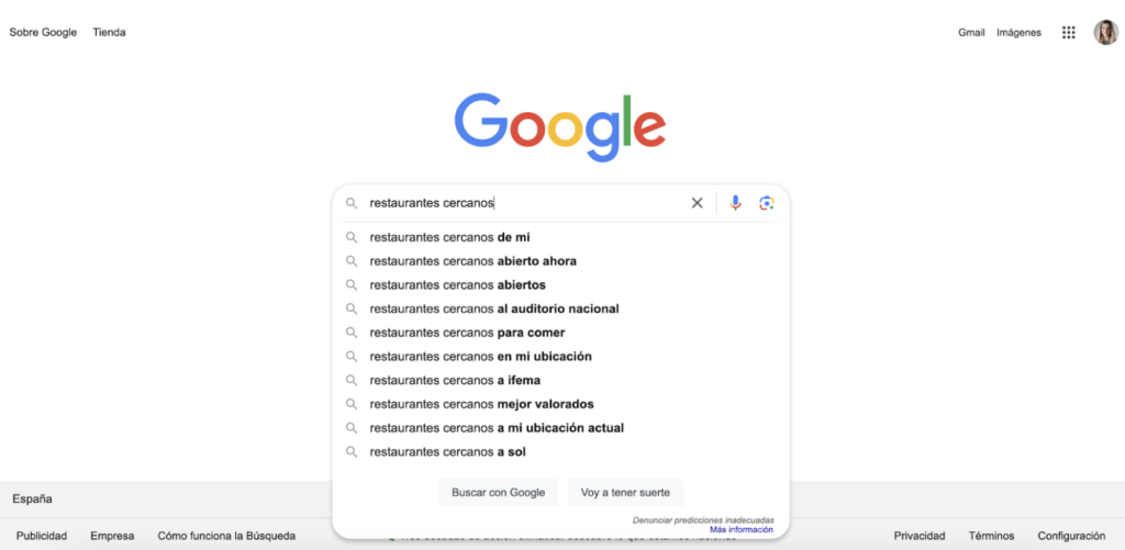 Interfaz del buscador de Google